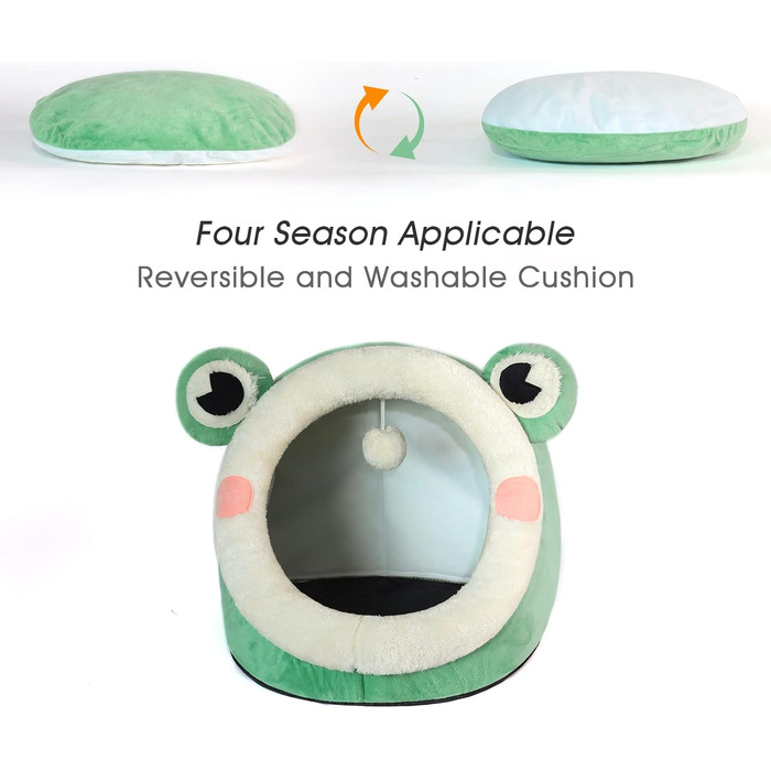 Кішечка Будиночок-Печера для Кішок, М'яке Ліжко-Печера для Кішок, Зелений, Розмір M (38x37x32 см), з Нековзним Дном та Знімним Матрацом
