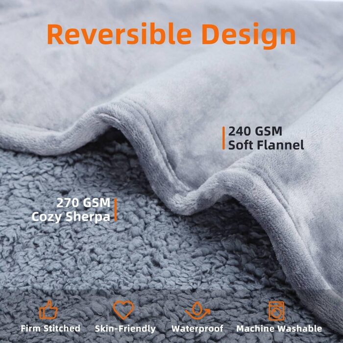 Водонепроникний коврик для собак Nobleza, XXL (203 x 152 см), м'який та пухнастий, для дому та вулиці, підходить для котів, можна прати в пральній машині, двосторонній чохол для дивану, сірий