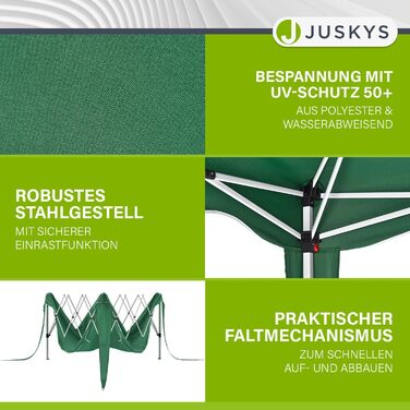 Juskys Pop-Up Gazebo Vivara 3x3 m - Height-Adjustable Pop-Up Gazebo, UV50+ & Water-Resistant - Garden Tent with Bag - Party Tent for Garden - (Green)