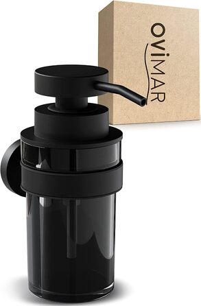 ovimar Soap Dispenser Lokta | black | with drillable wall mount | made of stainless steel and black glass | extra large opening for easy refilling | for bathroom or kitchen | hand sanitizer dispenser
