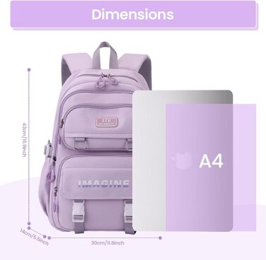 Шкільний рюкзак Tanou для дівчаток-підлітків, велика місткість, 9-16 років, водонепроникний нейлон, чорний (9573# фіолетовий)