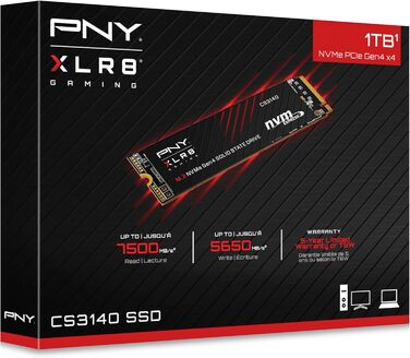 SSD PNY XLR8 CS3140 M.2 NVMe Gen4 x4 1TB - Внутрішній SSD накопичувач, 7500 МБ/с (читання), 5650 МБ/с (запис)