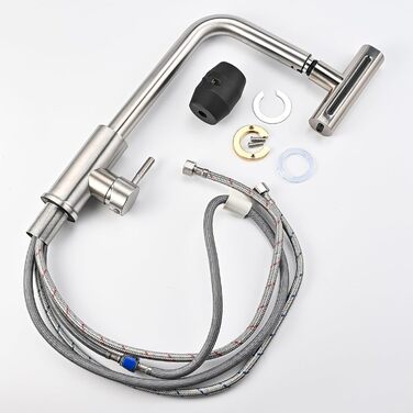 Кран кухонний висувний Cieex, 360° поворот, 4 режими, з душем, нержавіюча сталь, сріблястий