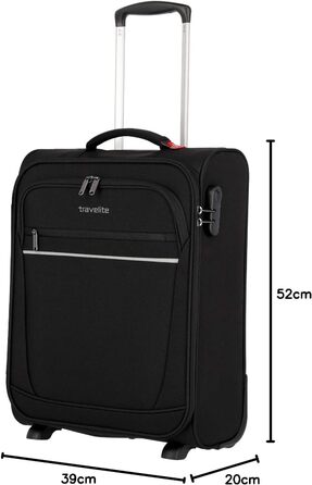 Чемодан-валіза Travelite, 52 см, 39 літрів, чорний. Валіза ручної поклажі з замком, 2 колеса