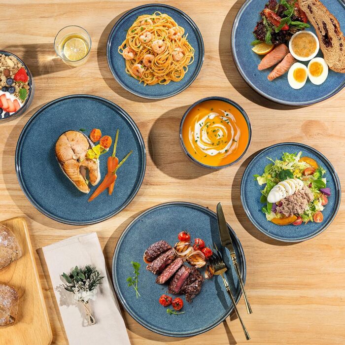 Набір посуду GBHOME для 4 осіб: 12 предметів, керамічний, з реактивною глазур'ю, стійкий до подряпин, для щоденного використання, безпечний у посудомийній машині та мікрохвильовці