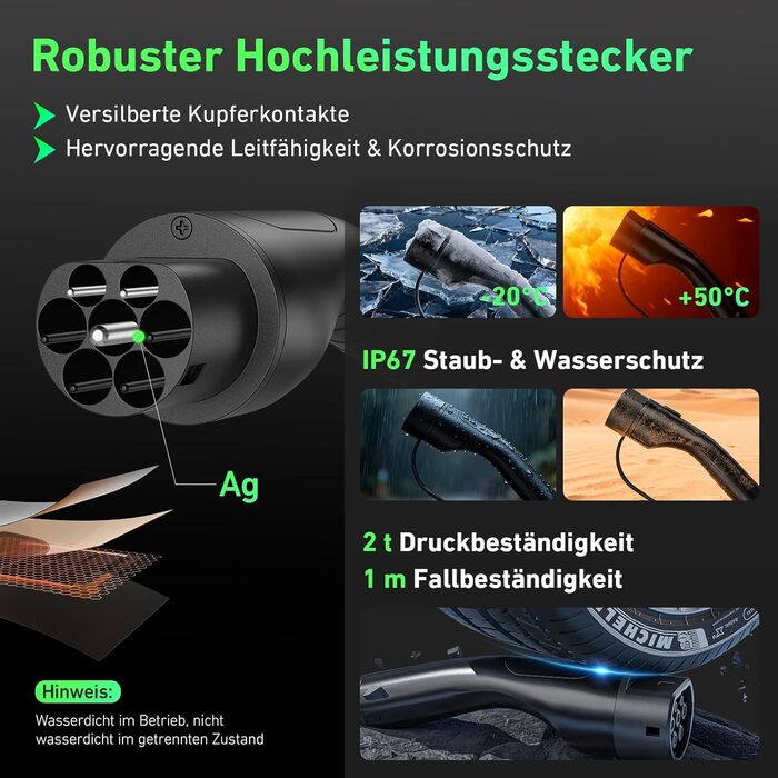 Кабель зарядки Type 2 (Mennekes) 11кВт, 5м, 16A, 3-фазний, IP67: для електромобілів, з сумкою. Підходить для Tesla Model S/3/X/Y, Volkswagen ID.3, ID.4