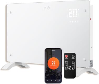 Конвектор опалення DONYER POWER 2500W з Wi-Fi, 24H таймер, дистанційне керування, скло (1.5kW, білий)