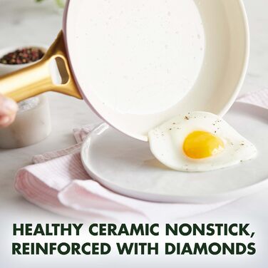 GreenPan Reserve Hard Anodized Healthy Ceramic Non-Stick Cookware Set, 10 Pieces, Including Frypans, Sauté Pan, and Saucepan, Gold Handle, PFAS-Free, Induction, Oven-Safe, Rosy Red 10-Piece Cookware Set Light Pink