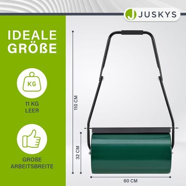 Ручний каток для газону Juskys Fritz 60 см, 48 л/60 кг, наповнюється водою або піском, з брудозахисником і ручкою, садовий каток для вирівнювання газону