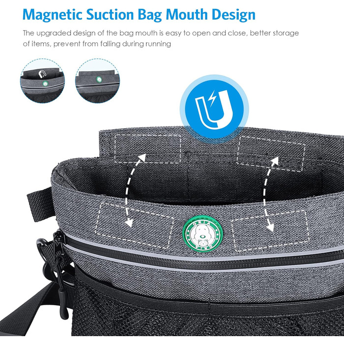 Сумка для ласощів для собак Brifit з магнітною застібкою, для тренувань, з регульованим шнурком, знімною внутрішньою кишенькою та дозатором для пакетів, 4 x 22 x 27 см