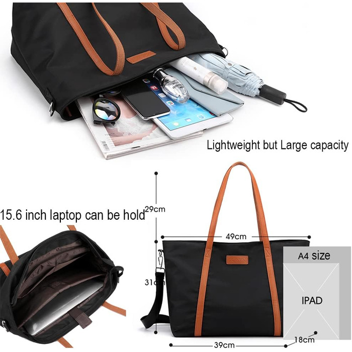 Zhongningyifeng Women's Nylon Tote Bag 15.6 Inch Laptop Shoulder Handbag Wallet for Travel Work