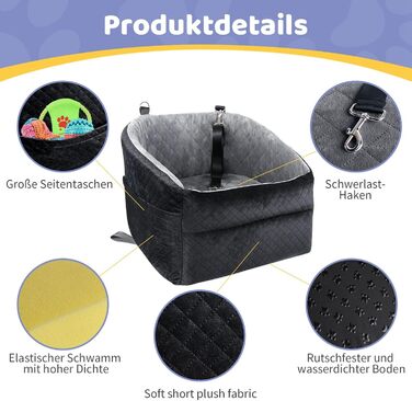 Автокрісло для собак GL GLENSLAVE: комфортне та безпечне автотранспортування маленьких собак. Знімне, миюче, з подушкою та сумкою для зберігання (чорний/сірий)