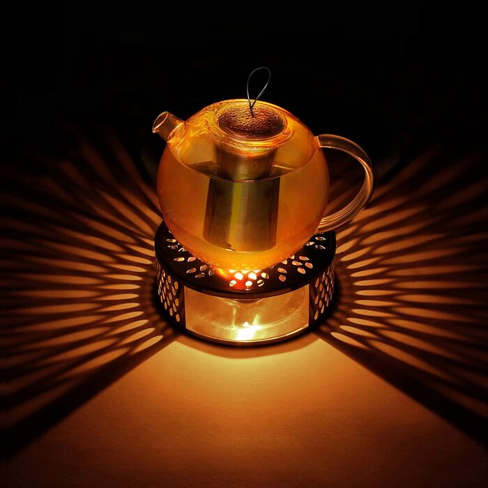 Скляна чайник Creano 1,2л з підставкою, 3-х секційна з нержавіючою сталею та ситечком, для листового чаю, без протікання (1500 мл)