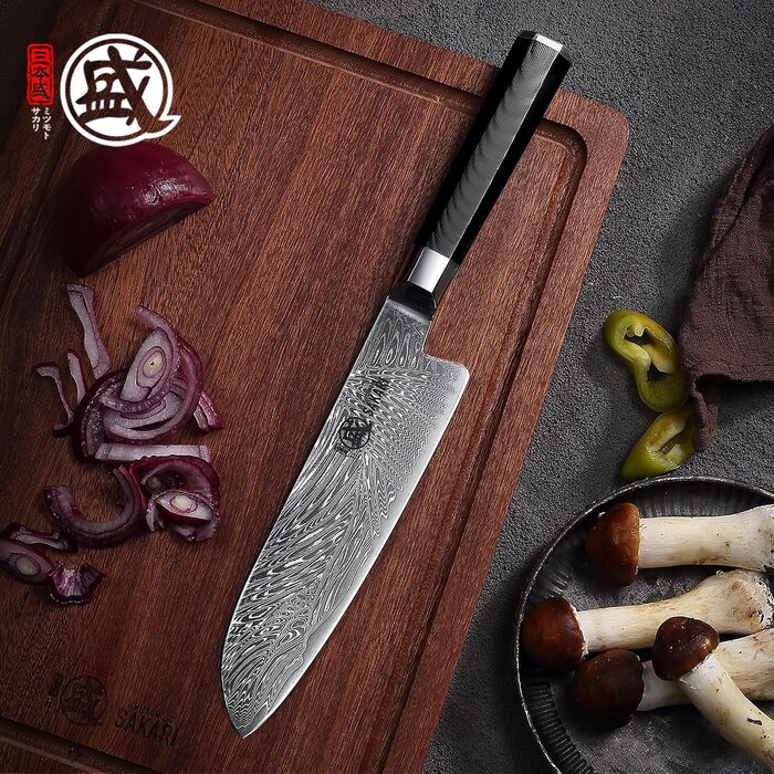 Японський кухонний ніж Santoku MITSUMOTO SAKARI, порошкова сталь VG-Pro, чорна ручка, 17 см