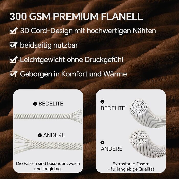 BEDELITE Плед з флісу, теплий плед, м'який фланелевий плед чорного кольору 125x150 для дивану, декору, смугастий, плед з флісу як накидка на диван для вітальні, Throw Blanket широкого використання (03 - Темно-коричневий, 150 x 200 см)