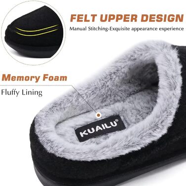 Чоловічі тапочки KuaiLu з піною пам'яті, зручні, ручної роботи, з мікрозамшею, з підтримкою склепіння стопи, з підкладкою з штучного хутра, гумова підошва, для дому та вулиці (48 EU, Чорний)