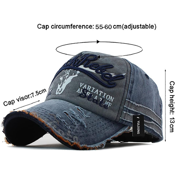 Кепка бейсболка Vintage з бавовни, випрасувана джинсова, ретро, з витертими краями, чоловіча/жіноча, з вишивкою, регульованого розміру, A-Marine