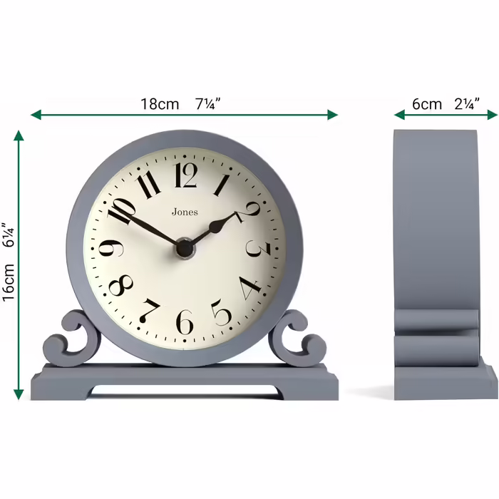 JONES CLOCKS® Saloon Table Clock | Traditional Double Scroll Design | Green | Contemporary Classic Style for Desk, Table, Shelf, or Nightstand (Navy)