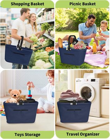 Складаний кошик для покупок 35L з 2 стійками, сімейний, з алюмінієвою ручкою, водовідштовхуючий, для пікніків, подорожей, кемпінгу, подарунок (Синій, 35L (48x28x26cm))