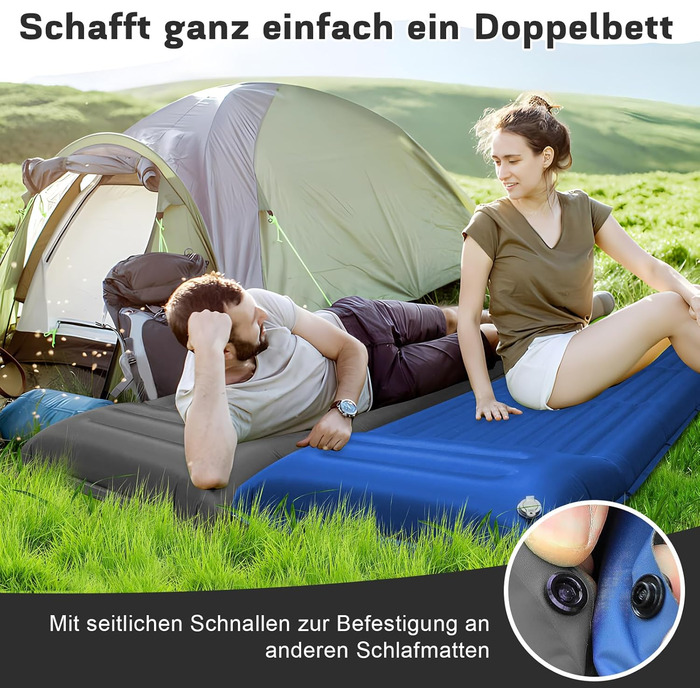 MILFECH Килимок для кемпінгу самонадувний, 14 см, з інтегрованими подушками та насосом для ніг, ультралегкий, водонепроникний, для відпочинку на природі, туризму, зелений (сірий)