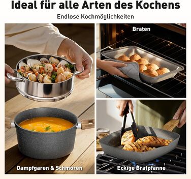 Набір гранітних каструль та сковорідок Kitchen Academy для індукційних плит, 30 предметів, сірий