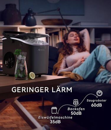 Машина для льоду Ecozy - компактна, самоочисна, 2 розміри кубиків, 9 кубиків за 6 хвилин, 12 кг/24 год, лопатка та кошик для кухні, офісу, бару, вечірки