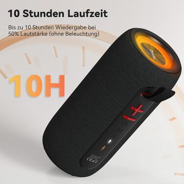 Портативна Bluetooth колонка Oraolo з RGB підсвіткою, водонепроникна IPX6, 10 год. роботи, для дому, велосипеда, вечірок - Чорна