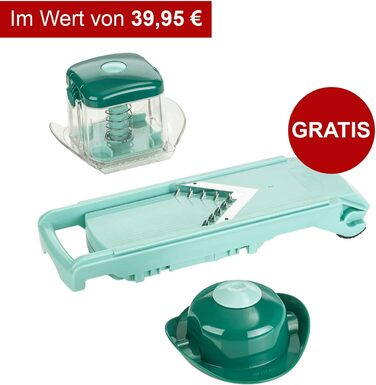 Набір для нарізання овочів Genius Nicer Dicer Fusion Julietti | 16 частин | Універсальний овочеріз | Слайсер, 26.5 x 11.5 x 14.5 см, м'ятно-зелений