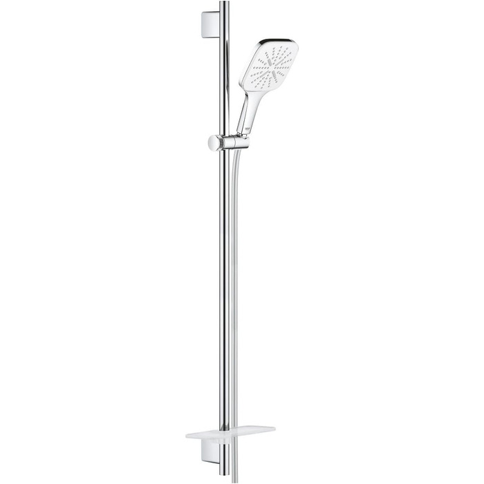 Душова лійка GROHE Vitalio SmartActive 150, економна вода, 9 л/хв (ручна лійка з 3 режимами, захист від накипу, універсальний під'єднання), 26597000 (набір для душової штанги, Moon White, куб 130 мм / куб 900 мм)