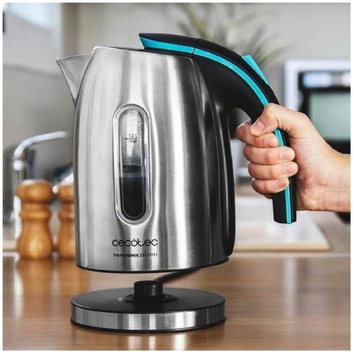 Електричний чайник Cecotec ThermoSense 1.2 л, бездротовий, з нержавіючої сталі, знімний фільтр від накипу