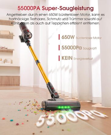 Акумуляторний бездротовий пилосос UNINELL HOME, потужність 650W, сила всмоктування 55KPa, до 70 хв роботи, LED-сенсорний екран