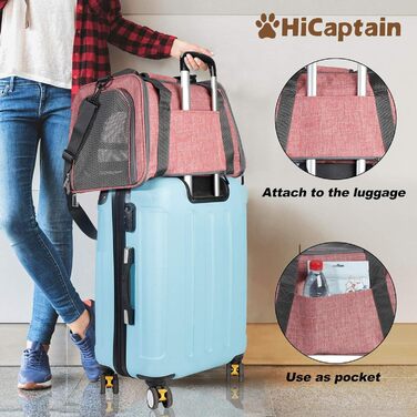 Транспортна сумка для котів HiCaptain, складана, з плечовим ременем, м'яко стьобана, переноска для собак та кошенят до 7 кг (рожевий/червоний), 46 x 29 x 30 см