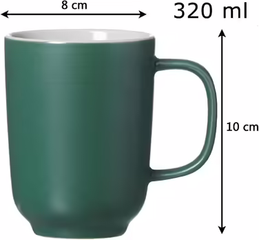 Ritzenhoff & Breker Jasper Coffee Cups, Set of 6, Green, 285 ml, Stoneware, Cups with Handle & Soft-Touch Feel, Matte Outer Glaze