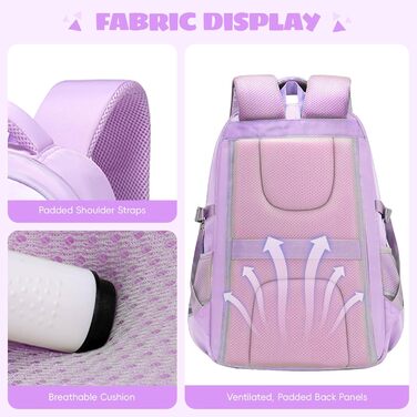 Шкільний рюкзак для підлітків 46L, рюкзак для школи, гімназії, старшої школи з нагрудним ременем, світловідбиваючими елементами, відділенням для 17.3' ноутбука, міцний, повсякденний, фіолетовий - 5255