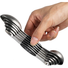 Набір мірних ложок магнітні, нержавіюча сталь, двосторонні, 6 шт. чорного кольору