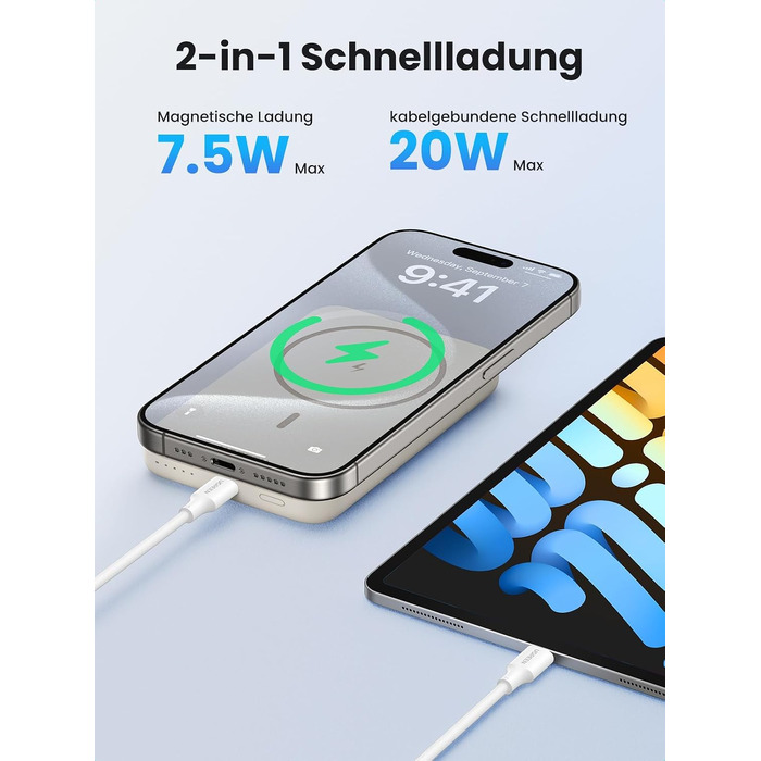 Повербанк UGREEN Zapix MagSafe 10000mAh 20W з підтримкою бездротової зарядки 7.5W та портом USB-C, бежевий