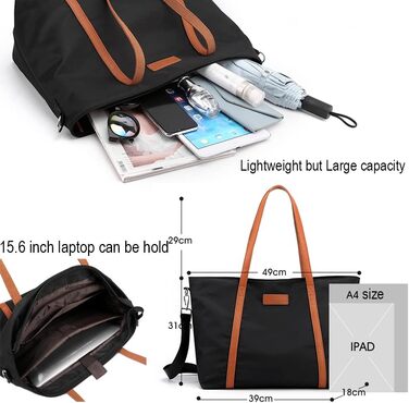 Zhongningyifeng Women's Nylon Tote Bag 15.6 Inch Laptop Shoulder Handbag Wallet for Travel Work