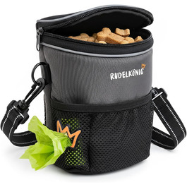 Сумка для ласощів для собак Rudelkönig - практична сумка для прогулянок та дресирування, з дозатором кульок, для підвішування, сірий колір