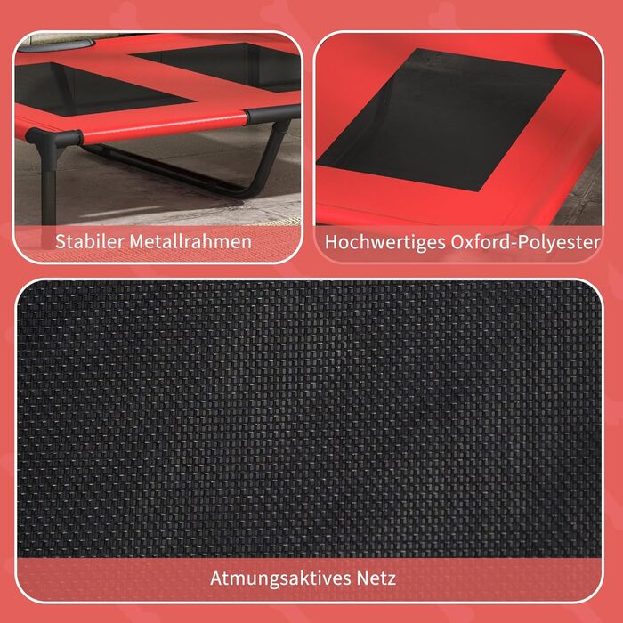 Лежанка для собак PawHut Outdoor, піднята лежанка з дихаючою сіткою, для малих та середніх собак, 91 x 69 x 29 см (Червоний)