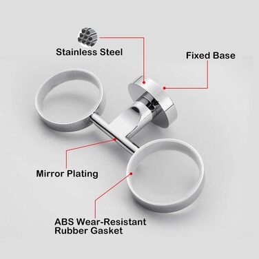 PHOEWON Cup Holder Bathroom 304 Stainless Steel Toothbrush Holder Wall Double Toothbrush Cup Holder, Brushed