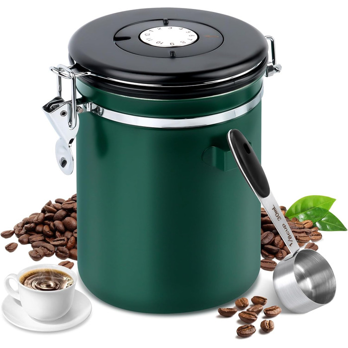 Герметичний контейнер для кави з нержавіючої сталі 1.8L з випускним клапаном, 1.8 л, Vorratsdose для кавових зерен, горіхів, какао