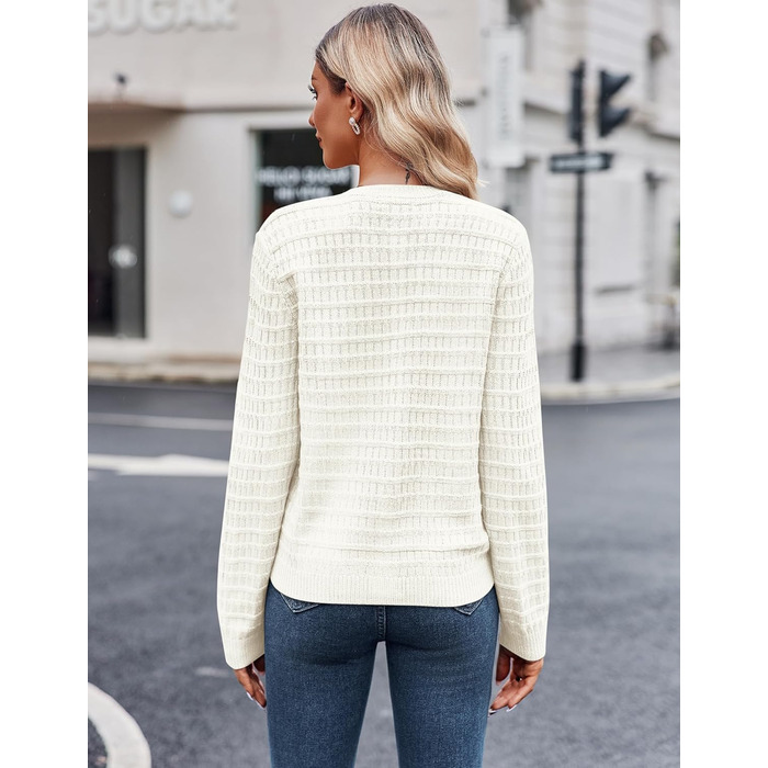 Кардиган жіночий Zeagoo з довгими рукавами, в'язаний, з круглою горловиною, на ґудзиках, відкритий спереду, елегантний, розмір L, колір білий