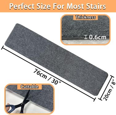 Набори килимків для сходів Aucuda, 15 шт., сірі, 76x20 см, антиковзаючі, самоклеючі, для захисту дерев'яних ступенів