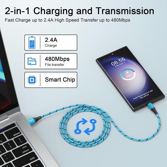 Кабель USB Type-C, 3 шт. [3M+2M+1M] для Samsung, Huawei, Xiaomi. Швидка зарядка, передача даних, нейлон