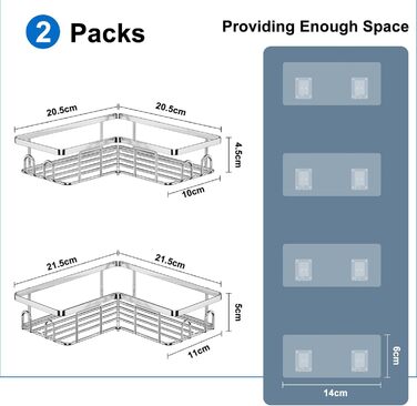 Набір кутових поличок для душу без свердління, водонепроникні, з нержавіючої сталі (3 шт. чорний, 2 шт. срібний)