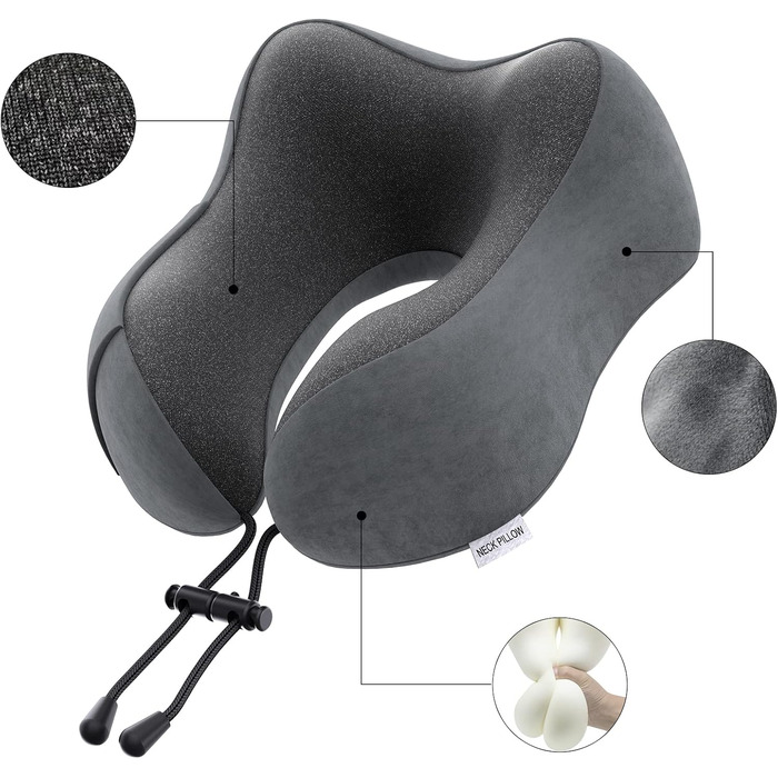 Подушка для шиї Sender Reisekissen з Memory Foam - для подорожей літаком, потягом, авто. Темно-сірий колір.
