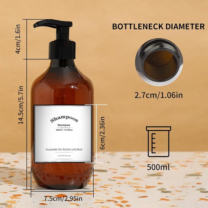 Набір дозаторів для мила з пластику, 4 шт, 500 мл з етикетками, набір флаконів для душу, шампуню (500 мл, коричневий)