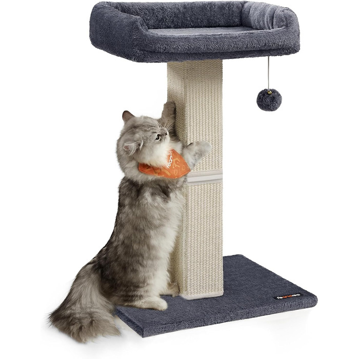 Feandrea Cat Tree, Cat Tower with 40 x 30 cm Plush Platform, Scratch Post, Cat Scratching Post, 71 cm High, Sisal-Wrapped Scratching Post, 45 x 40 cm Base, with Plush Ball, PCA022W01 (Dark Grey)
