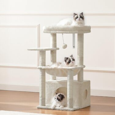 Котячий будиночок Heybly HCT008SW (Бежевий): міцний котячий будиночок з великим м'яким кошиком, стійкими сизалевими стовпчиками та місцем для сну
