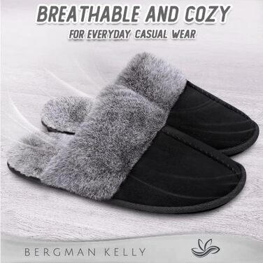 Тапочки Bergman Kelly для дому та вулиці, жіночі, з піною з пам'яті, штучне хутро, чорні, розмір 38/39 EU
